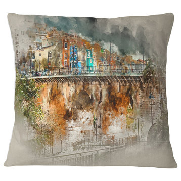 Villajoyosa Town Digital Painting Cityscape Throw Pillow, 16"x16"