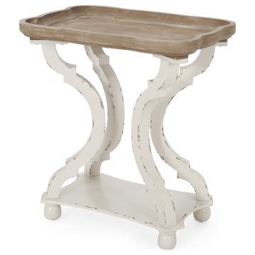 Yosef French Country Accent Table With Rectangular Top, Natural/Distressed White