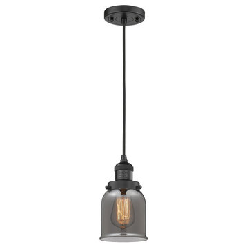 Small Bell 1-Light LED Pendant, Matte Black, Glass: Plated Smoked