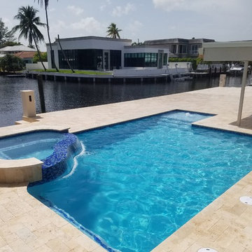 Pool with Partly Raised Spa and Bubbler with a Romantic Touch in Boca Raton Fl.