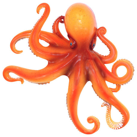 Coastal Sea Creature Orange Octopus 9 Inch Wall Decor Resin Plaque