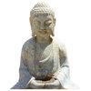 Chinese Distressed Brown White Stone Sitting Meditation Buddha Statue Hcs4336