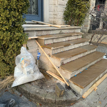 Replacement Of Old Impaired Stone To New Masonry Stone Porch & Step Cladding