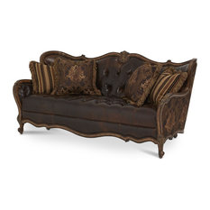 Carved Wood Trim Sofas Houzz Michael Amini Aico Furniture Lavelle Melange Leather Fabric Wood Trim Tufted Sofa