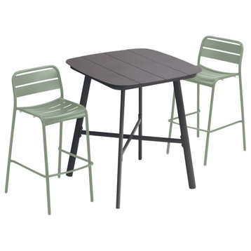 Eiland 36" Square Bar Table, Carbon and 2 Kapri Bar Chairs, Sage