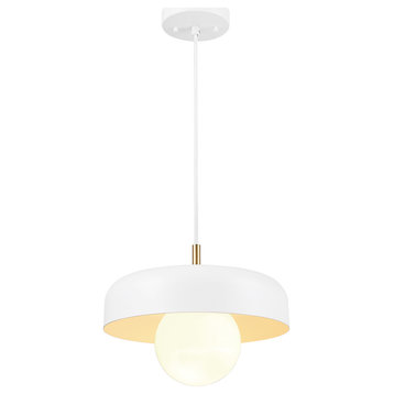 Jackie 1-Light Matte White Pendant with Matte Brass Accents and White Cloth Cord