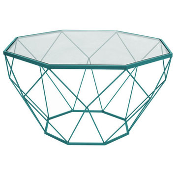 LeisureMod Malibu Large Modern Octagon Glass Top Coffee Table With Geometric...