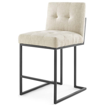 Counter Stool Chair, Fabric, Metal, Black Beige, Bar Pub Cafe Bistro Restaurant