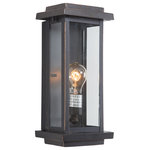 Yosemite Home Decor - Yosemite Home Decor Ashlan Collection Exterior Light - Yosemite Home Decor introduces the Ashlan Collection, a simplistic exterior lighting collection that will complement any home or building. This 1-light rectangular fixture is wall mounted and finished in oil rubbed bronze with a metal frame and clear glass paneling on the front three sides. At the top and bottom of the fixture are raised pieces of metal for added detail and charm. Also, available in a medium and large sized fixture.