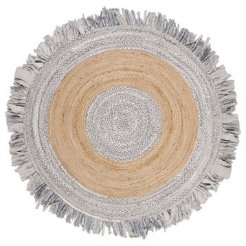 Safavieh Cape Cod 5' Round Hand Woven Jute Rug in Gray and Natural
