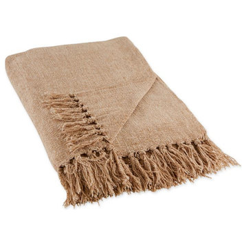DII 60x50" Modern Fabric Chenille Throw with Fringe in Soft Natural