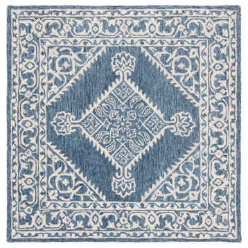 Safavieh Micro-Loop Collection MLP605 Rug, Blue/Ivory, 5' Square