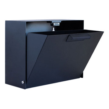 Cubby Wall Mounted Mailbox + House Numbers, Lock Included, Outgoing Flag, Black, Without Numbers