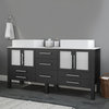 63" Espresso Cabinet, White Porcelain Top and Sinks