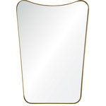 Renwil - Tufa Wall Mirror - The refined style of this modern wall mirror unifies classic and contemporary decor in a cohesive design statement. The thin profile of the metal frame outlines the looking glass in utter sophistication with a powder-coated gold finish. Hanging in a formal foyer or over a dressing table, the elegant design of this decorative accent mirror determines who truly is the fairest of them all.