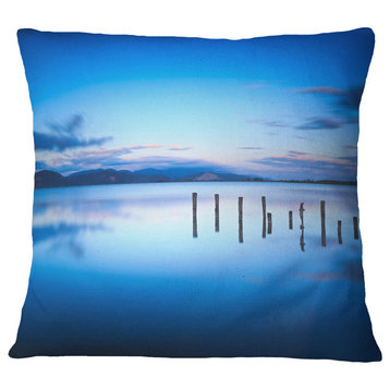 Jetty Remains in Blue Sea Seascape Throw Pillow, 18"x18"