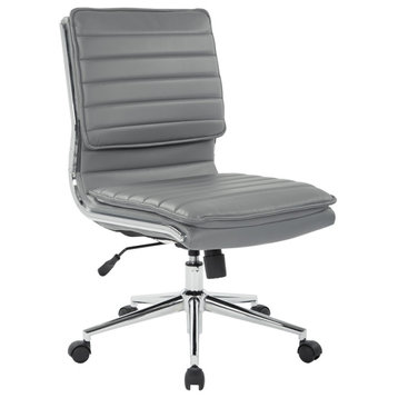 Armless Mid Back Manager's Faux Leather Chair in Charcoal with Chrome Base