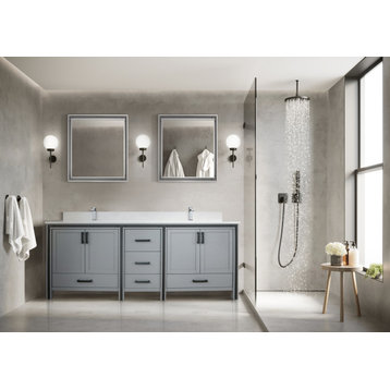 Ziva Bath Vanity, Dark Grey, 80 in, White Quartz, Vanity, Countertop, and Sink