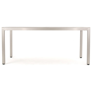 GDF Studio Coral Bay Outdoor Gray Aluminum Dining Table With Tempered Glass Top, Gray