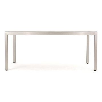 GDF Studio Coral Bay Outdoor Gray Aluminum Dining Table With Tempered Glass Top