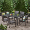 Lillian Outdoor Aluminum and Wicker 8 Seater Dining Set With Stacking Chairs, An