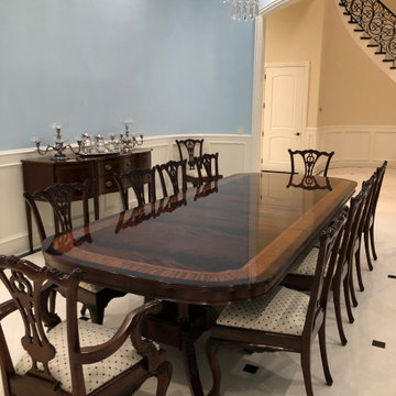 Large Scallop Cornered Dining Table, Chippendale Chairs, Hepplewhite Sideboard
