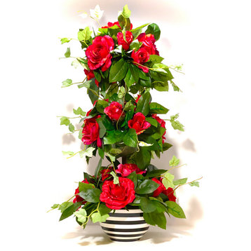 Tall Topiary Pink Rose Arrangement Red DewDrop Centerpiece