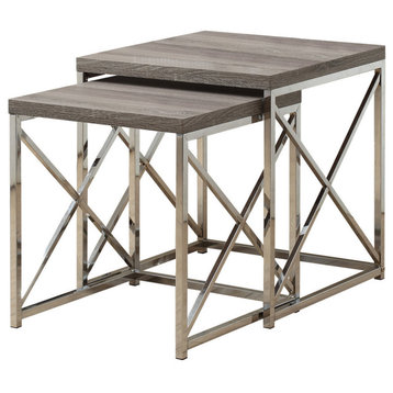 Nesting Tables With Chrome Metal Base, 2-Piece Set, Dark Taupe