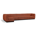 Meridian Furniture - Quinn Chenille Upholstered 6-Piece L-Shaped Modular Sectional, Cognac - The Quinn Modular Sectional is a stunning piece crafted in a rich and luxurious cognac chenille fabric. Its awe-inspiring design and exceptional quality make it a perfect addition to any space, whether it's a living room, bedroom, or office. The sectional's plush cushioning and sturdy frame provide both comfort and durability, ensuring that it will be a favorite for years to come. Whether you're looking for a statement piece or simply a comfortable seating option, the Quinn sectional is an excellent choice.