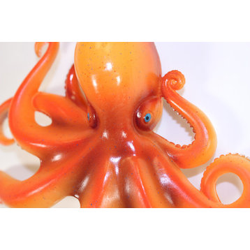 Coastal Sea Creature Orange Octopus 9 Inch Wall Decor Resin Plaque