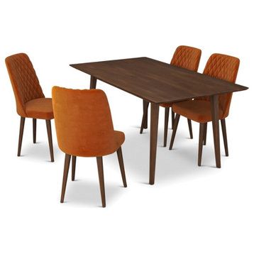 Alpen Mid Century Modern Solid Wood 5 Piece Dining Room & Kitchen Set