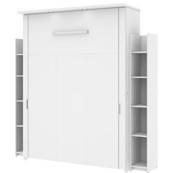 Atlin Designs 86" Modern Wood Queen Murphy Bed and 2 Storage Units in White