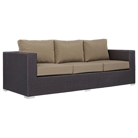 Convene Outdoor Wicker Rattan Sofa, Espresso Mocha