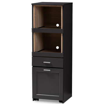 Bowery Hill Microwave Cabinet in Dark Grey and Oak Brown