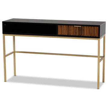 Mid-Century Modern 2-Tone Natural Brown Finished Wood 1-Drawer Console Table