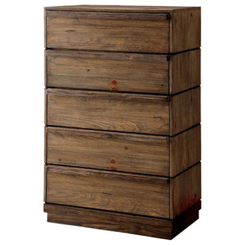 Furniture of America Benjy Solid Wood 5-Drawer Chest in Rustic Natural Tone
