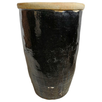 Consigned Black Ceramic Village Pot / Planter