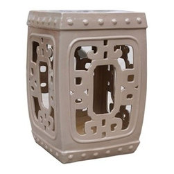 Taupe Square Medallion Garden Stool - Accent And Garden Stools
