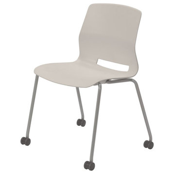 Olio Designs Lola Plastic Armless Stackable Chair with Casters in Moonbeam