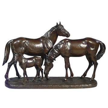 Sculpture Lodge Remington Horse Family Chocolate Brown Cast Resin