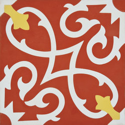 Moroccan Mosaic and Tile House - Agadir Handmade Cement Tile, Red/Yellow, Sample - Wall And Floor Tile