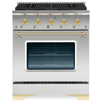 Classico Series 30" All Gas Freestanding Range, Stainless steel With Brass Trim
