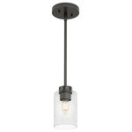 Hunter Fan Company - Hartland 1 Light Mini Pendant, Noble Bronze - For such a small light fixture, the Hartland mini pendant's seeded glass makes a shining impact. No matter the bulbs you choose, the clear seeded glass catches your eye as it sparkles from the rays of light. Combine the Hartland mini pendant light with other members of its collection for a well-rounded, stunning look.