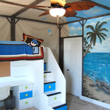 Treasure Island Pirate Mural Themed boys bedroom by MuralArt.com