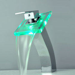 Contemporary Single Handle Waterfall LED Chrome Bathroom Sink Faucet - T0815HF - Bathroom Sink Faucets