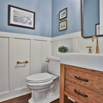 75 Wainscoting Powder Room with Blue Walls Ideas You'll Love - April ...