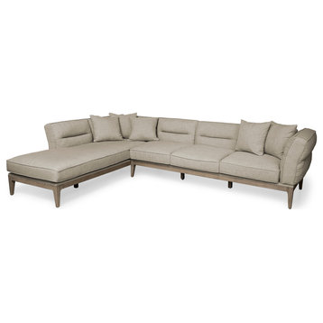 Denali III Beige Fabric, Solid Wood Frame Sectional Sofa, Cream/Brown, Left