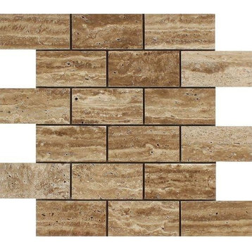 2 X 4 Noce Exotic Travertine (Vein-Cut) Polished & Unfilled Brick Mosaic Tile