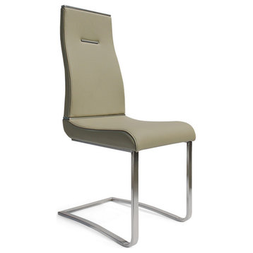 Benzara BM288163 Contemporary Dining Chair With Steel Base, Beige Faux Leather