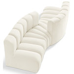 Meridian Furniture - Arc Velvet Upholstered 4-Pc. Facing Modular Sectional, Cream - Give your living room or den the perfect blend of style and versatility with this Arc velvet fabric curved modular Sectional. Part of the Arc modular furniture collection, this Sectional comes upholstered in rich cream velvet fabric and features deep channel tufting that adds a touch of luxury while enhancing comfort and support. A seamless combination of form and function, this chair can be used with other Arc pieces to create a myriad of configurations in your well-curated room.